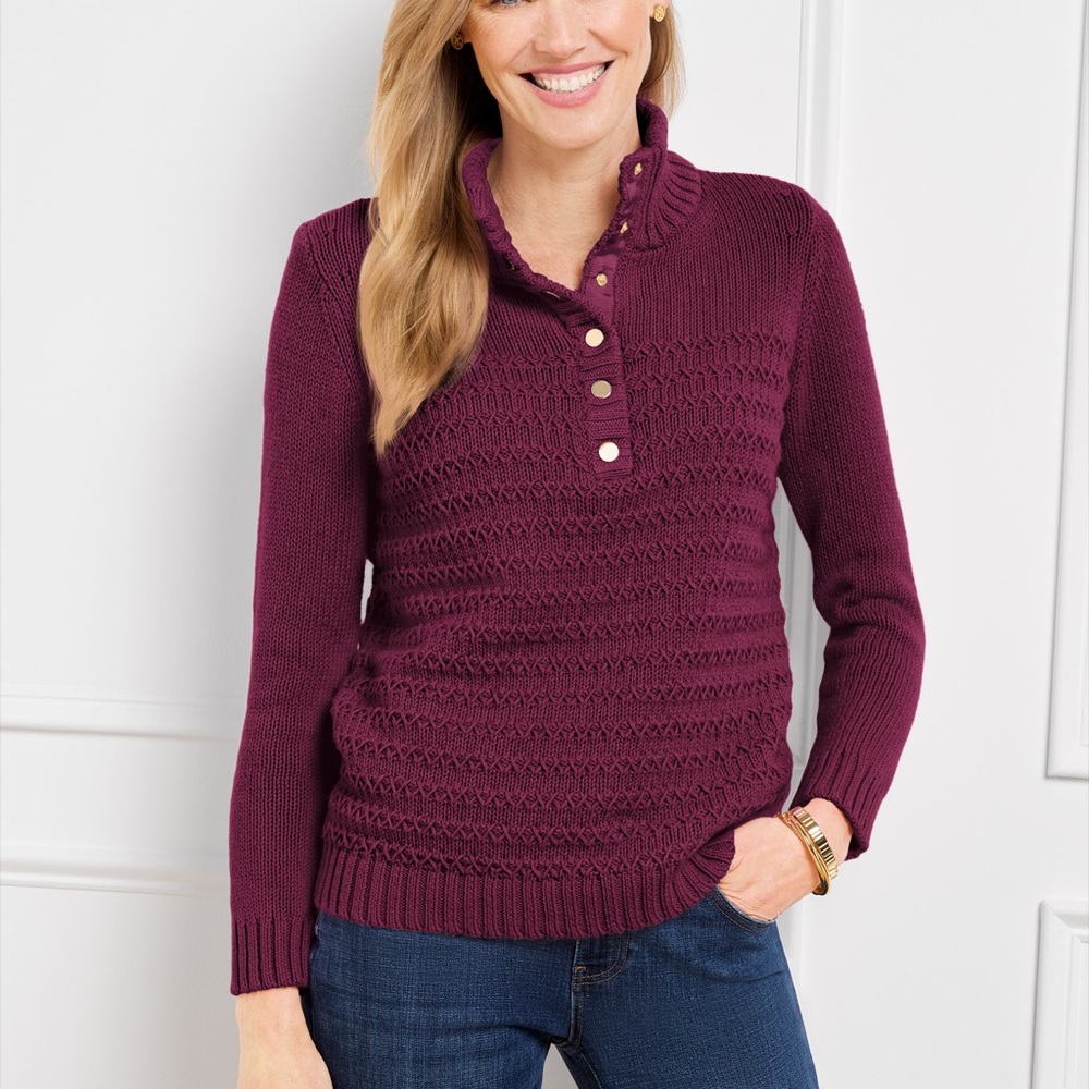 Talbots Women's Plum Turtleneck Sweater Cotton Merino Wool